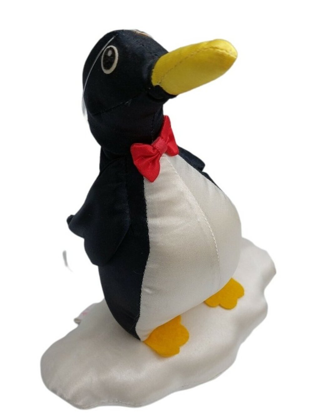 Russ Berrie Plush Penguin Stuffed ornament nylon black white yellow 7"